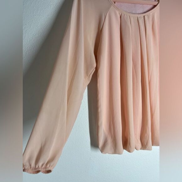 Carnaby Peach Chiffon Blouse Ruffle Sleeve Size S Lined Made in Italy - Picture 5 of 8